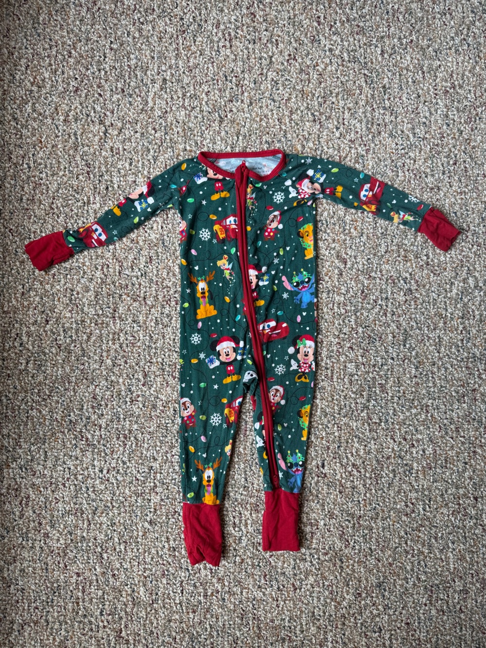 Little Sleepies Green Holiday Character Footed One-Piece with Red Trim